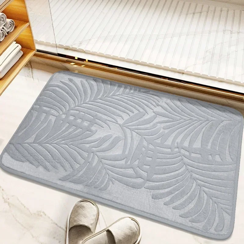 Mat Non-slip Carpets Leaf patterns Embossed Bathroom Bath In Wash Basin Bathtub Side Floor Rug Shower Room Doormat Memory Foam