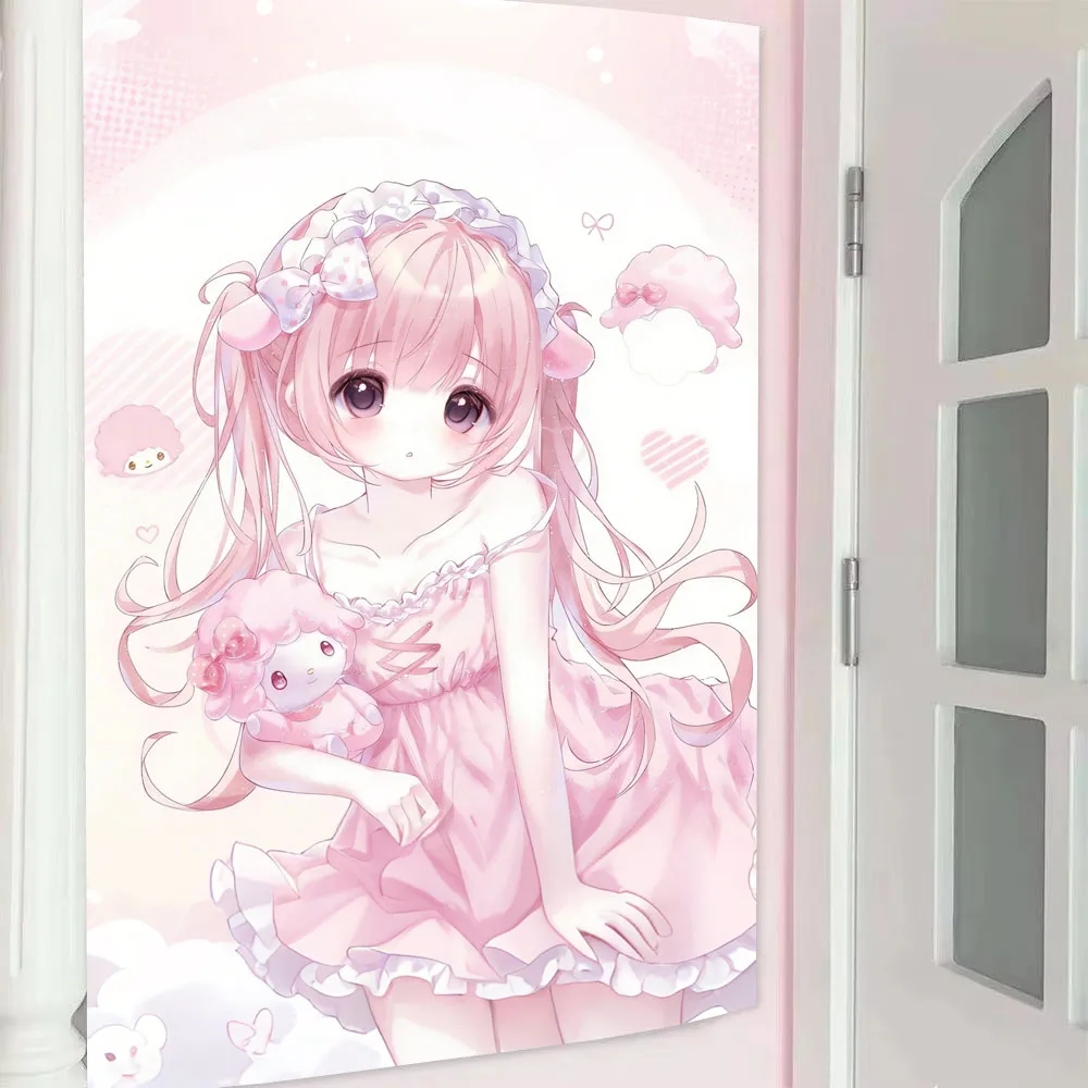 Anime Sweet Girl Wandteppich Galgame Sanftes Rosa Wandbehang Heimdekoration Kawaii Zimmer Ästhetischer Hintergrundstoff