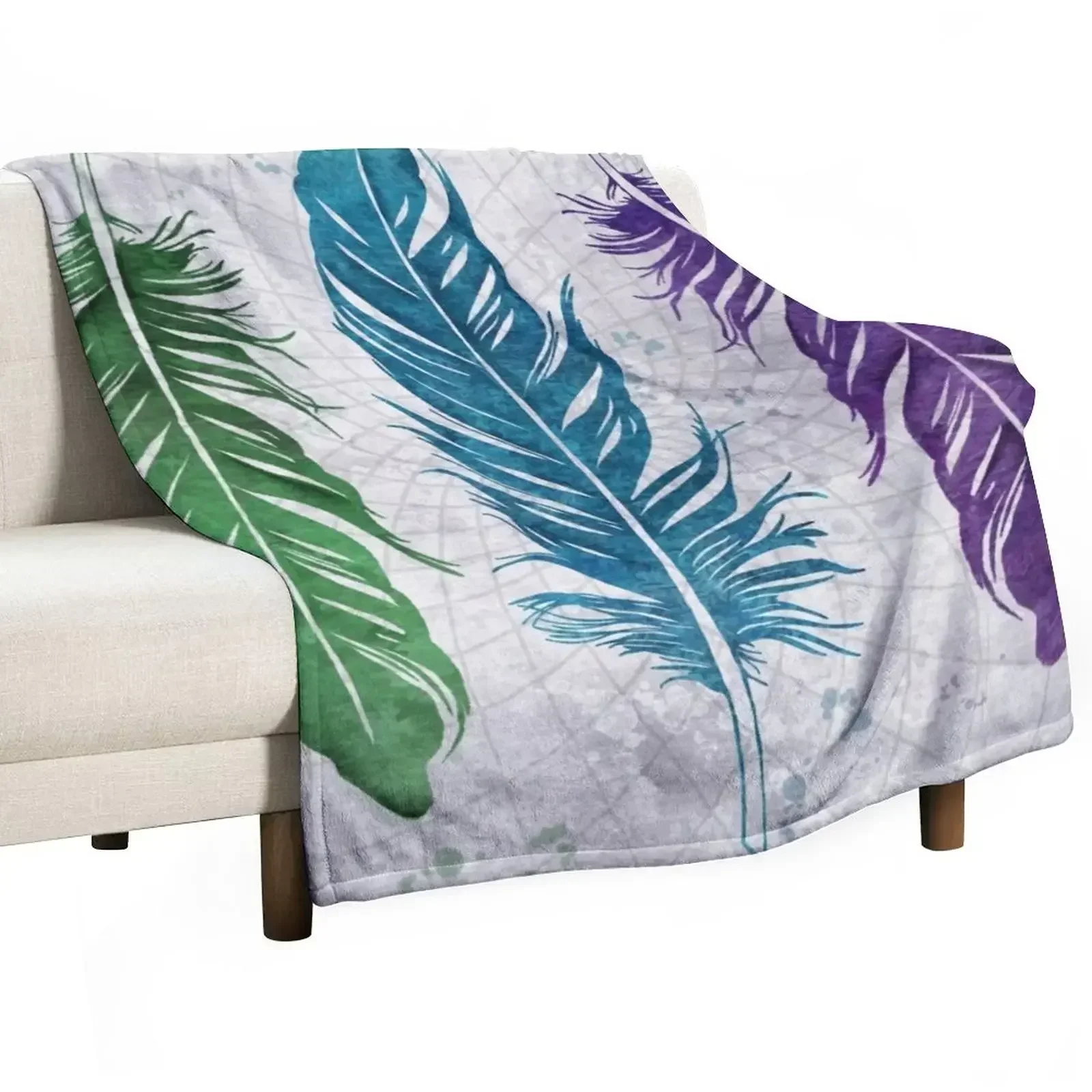 

Watercolor Feathers Throw Blanket Lightweight Warm Blanket for Travel Camping