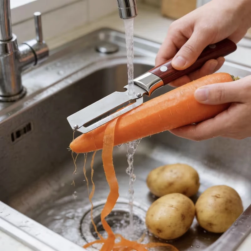 Stainless steel multi-functional peeler and bottle opener - a handy and effortless kitchen gadget for vegetables and fruits.