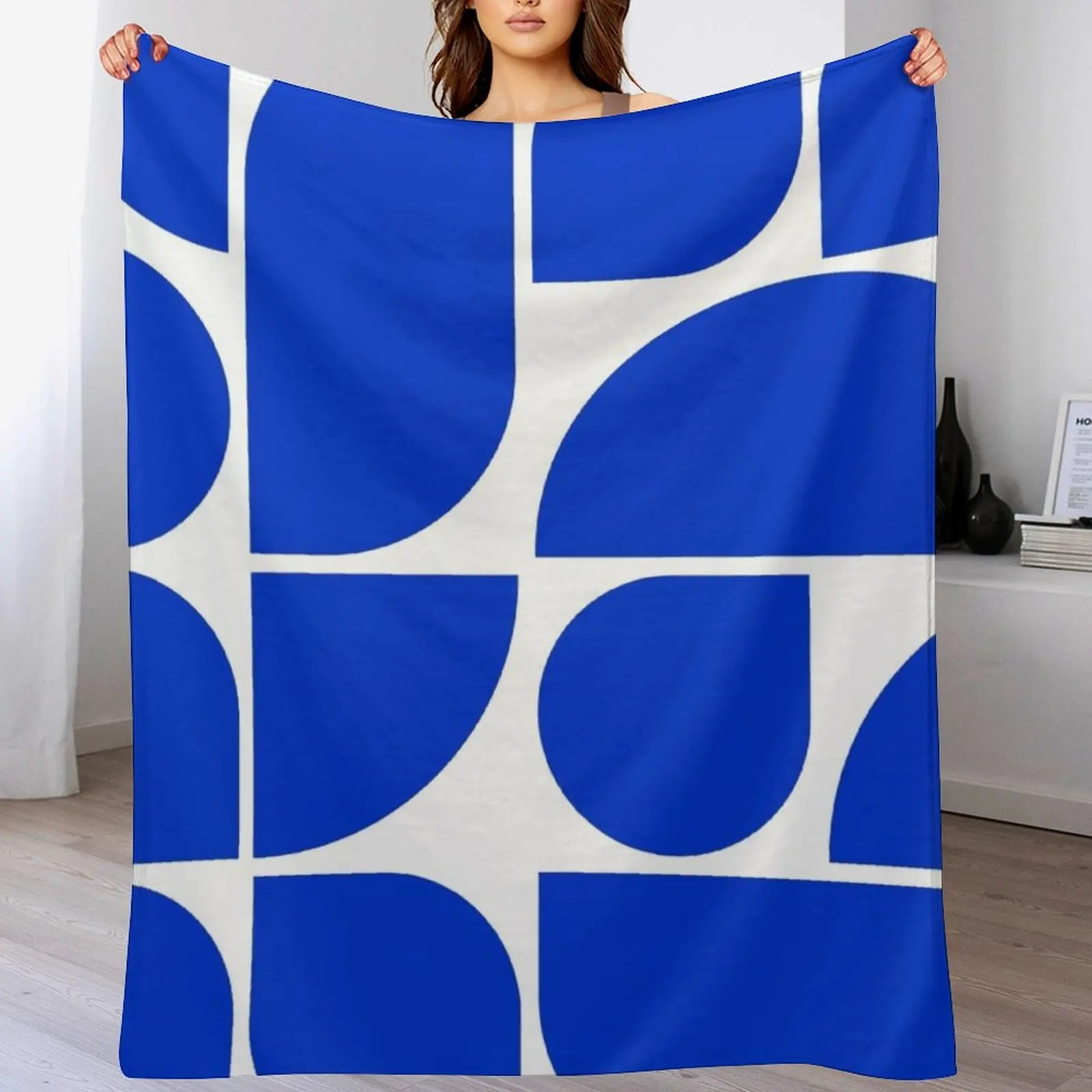 

Minimal Geometric Shapes 05 Abstract Art Mid Century Bauhaus Inspired Persian Blue Throw Blanket Baby Winter beds Blankets