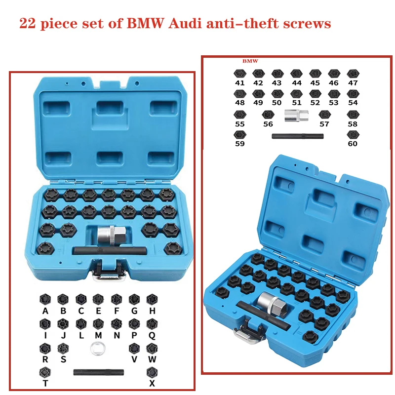 22Pcs Wheel Lock Sets Special Tire Anti-theft Screws Removal And Install Key Socket Sleeve Tool Kits For BMW AUDI