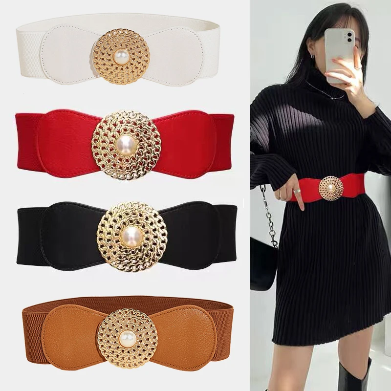 

Women Wide Elastic Corset Belts Suit Dress Jeans Decorative Waistbands Waist Seal All-match Fashion Retro PU Leather Waist Belt