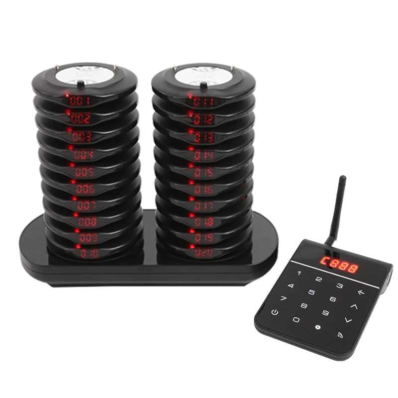 Wireless Restaurant Pager System Dual Charging Base with Keypad Waterproof Food Pager For Food Truck Church Coffee Shop