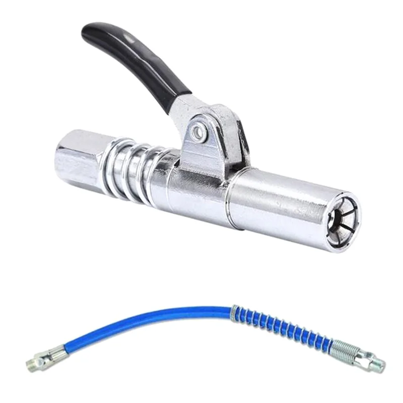 Grease Nipple Coupler Manual Grease Pump Head Syringe Nozzle Oil Filling Tool Grease Nipple Fittings with 30cm Hose