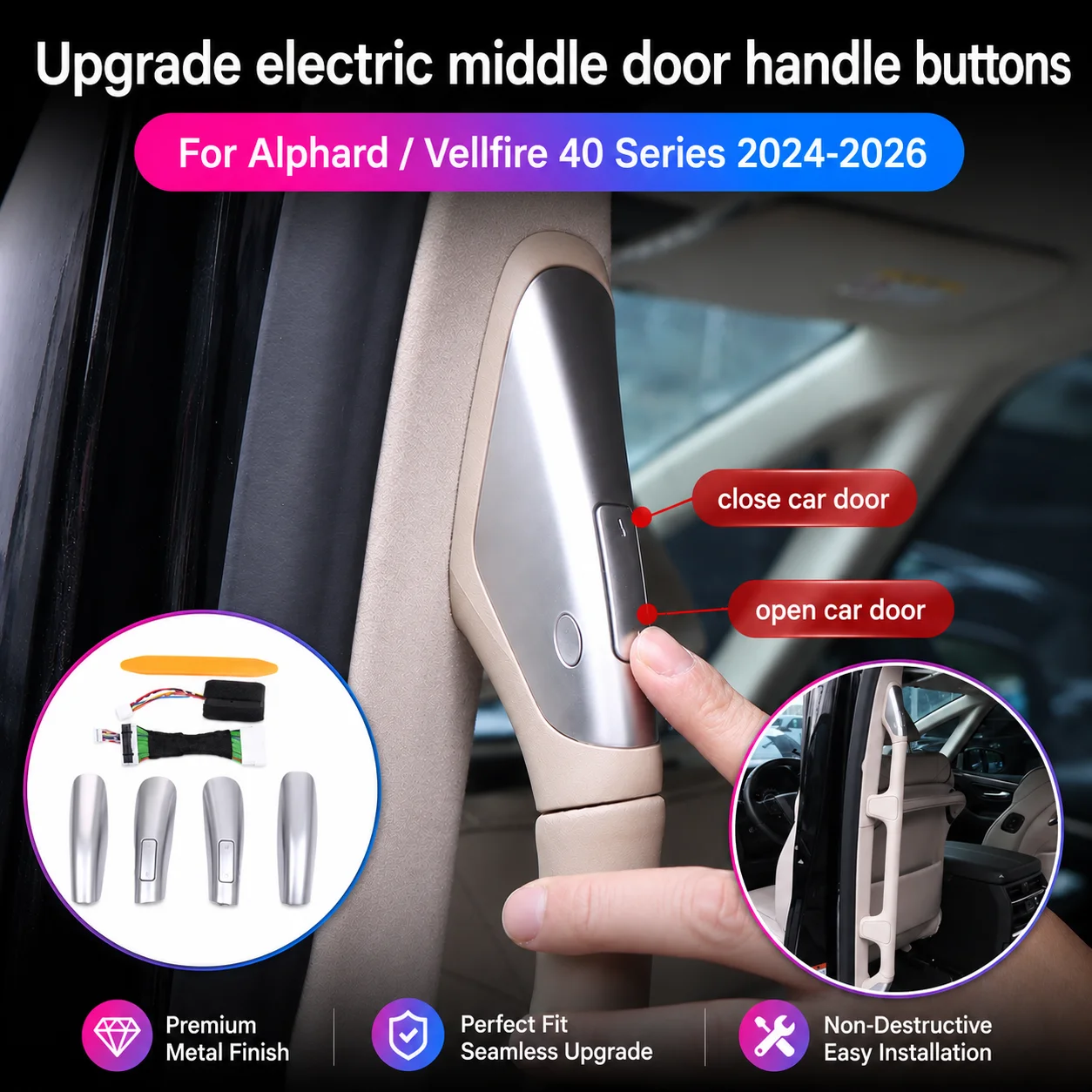 Car Power Sliding Door Handle Switch for Toyota Alphard Vellfire 40 Series One-Touch Open Close Button Interior Upgrade Kit