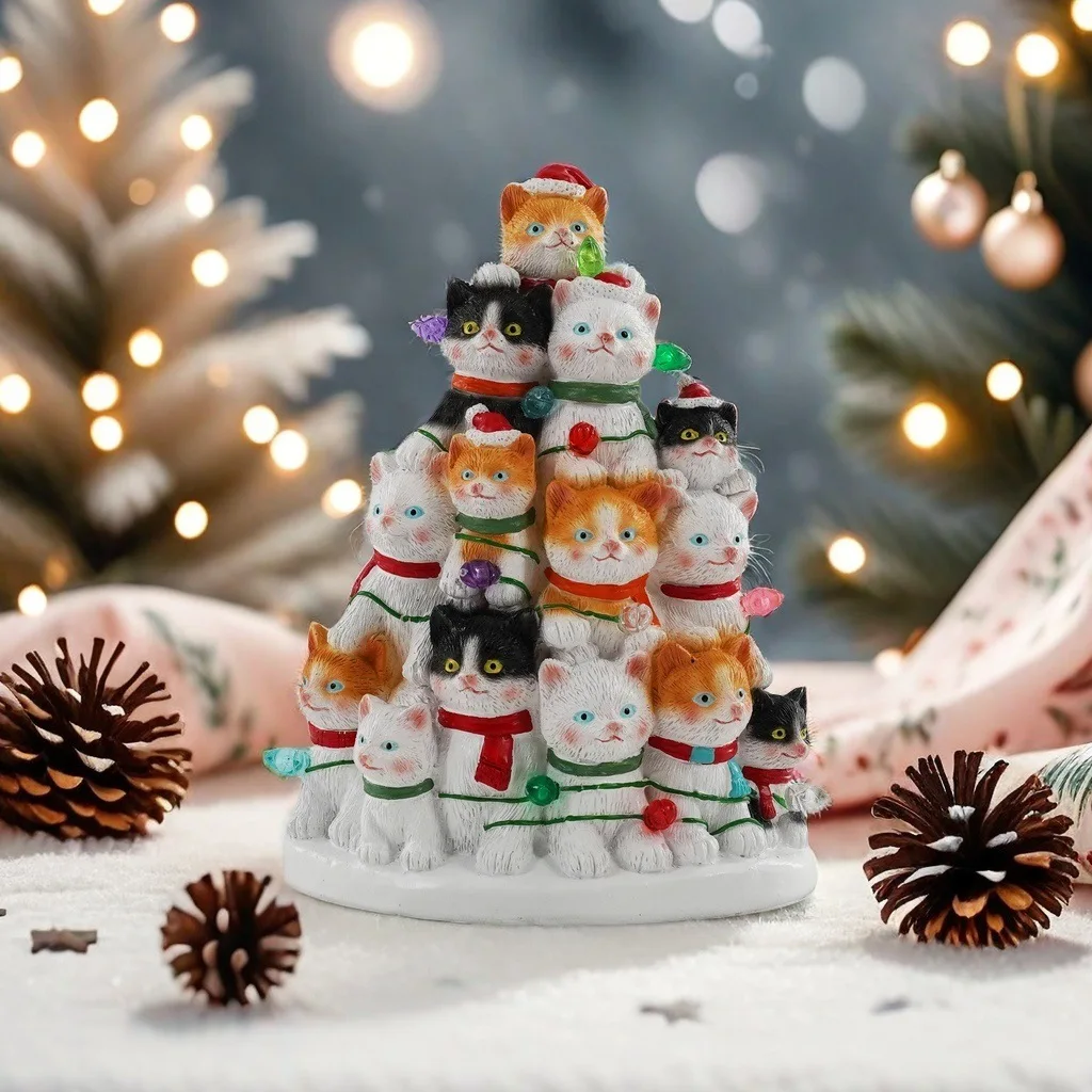 

Новогодняя елка из полимерной смолы ручной работы с котиками, рождественские украшения с LED-подсветкой, елки для новогодних вечеринок