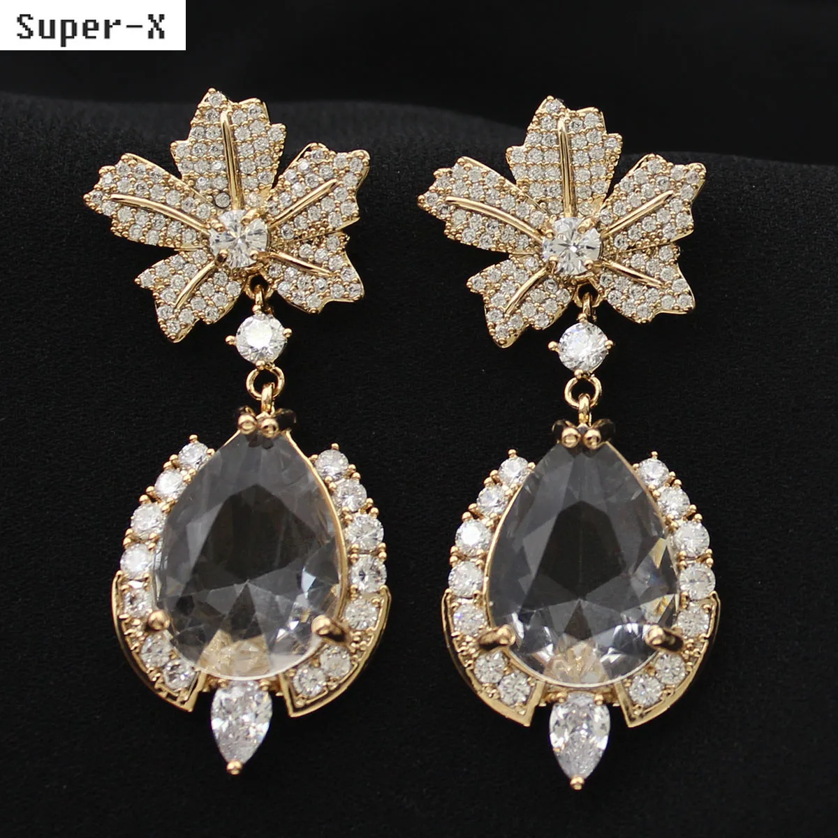 

shiny luxury earrings flower gold silver color green purple water drop pendant sweet jewelry cubic zirconia shiny women party