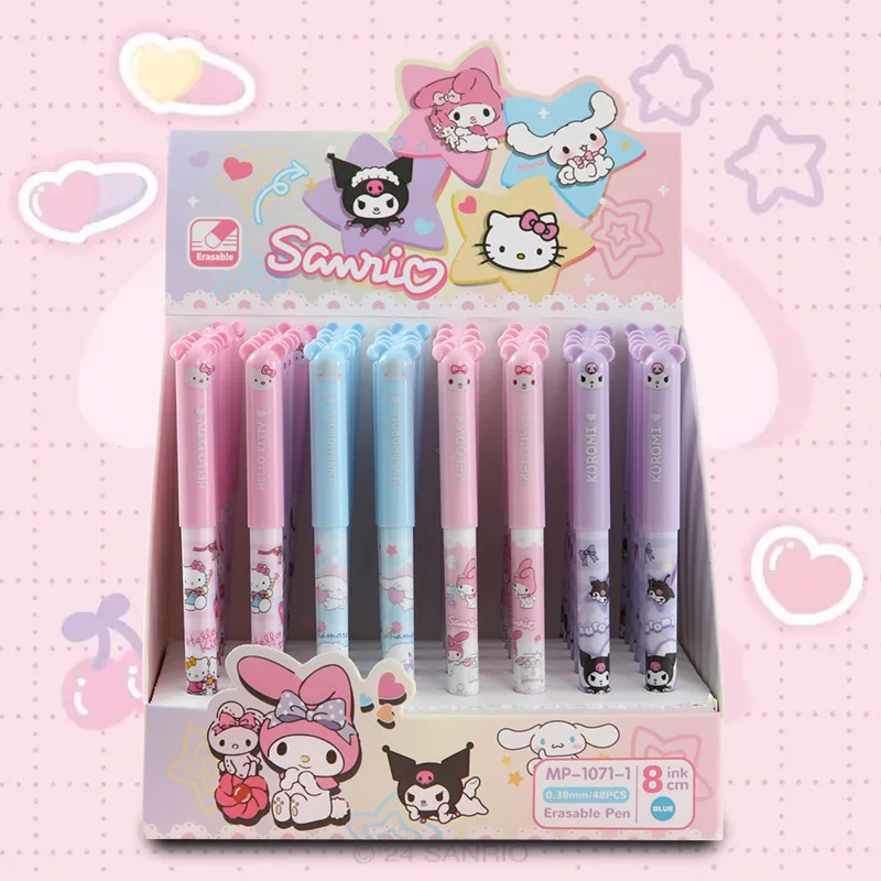 48 Uds Sanrio Hello Kitty bolígrafo de Gel azul borrable Kuromi estudiante escritura firma de oficina bolígrafo Neutral suministros escolares papelería
