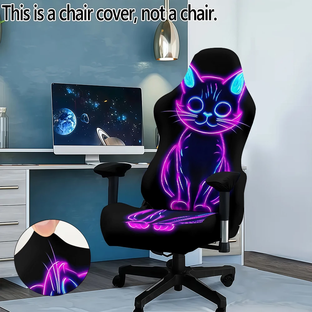 Niedliche Katze, im Dunkeln leuchtender Computer-Stuhlbezug, bedruckter, elastischer Stoff, abnehmbarer Bezug für Büro- und Schlafzimmerdekoration, Gaming-Stühle