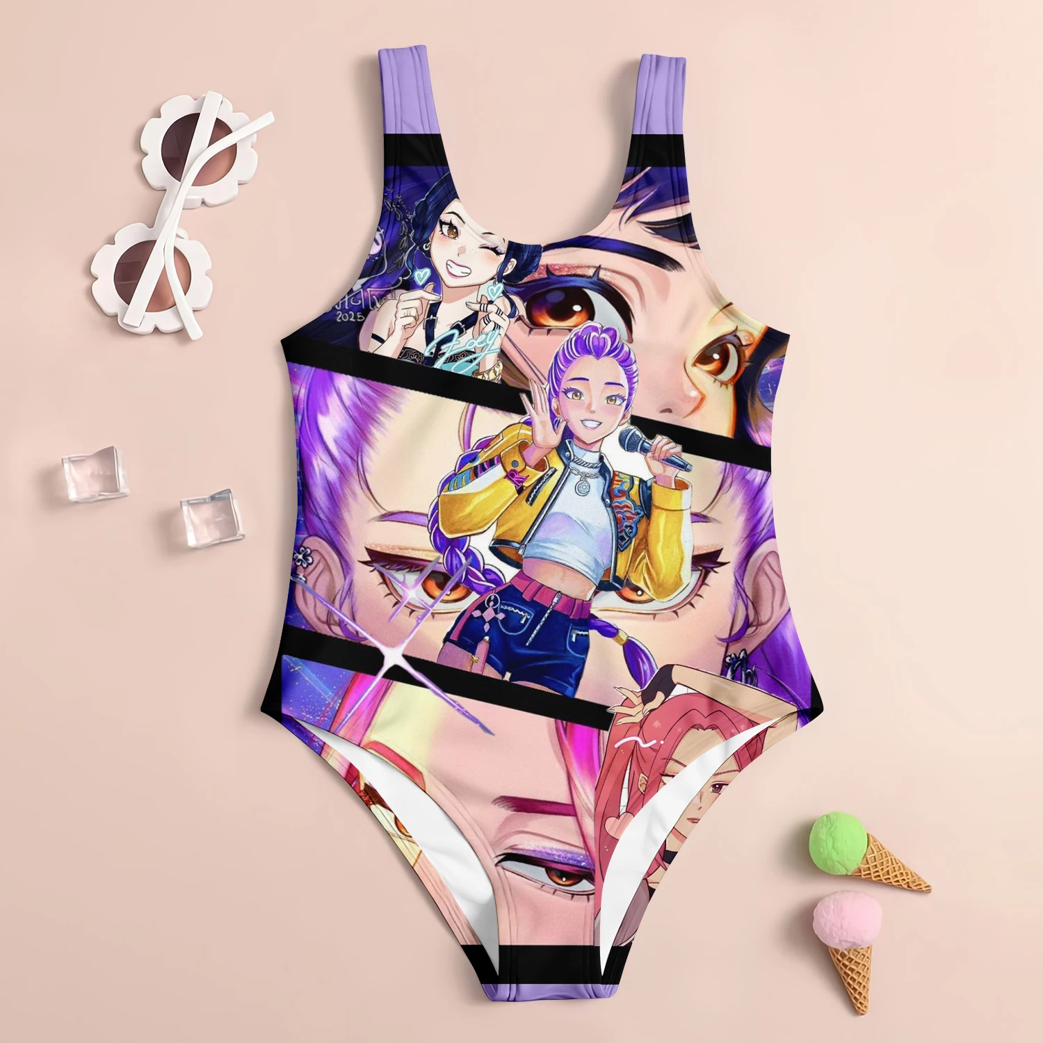 جديد 2026 Y2k Huntrix Kpop شيطان هنتر الكبار الاطفال هالوين ملابس السباحة الفتيات النساء قطعة واحدة ثلاثية الأبعاد طباعة الشاطئ موضة الملابس