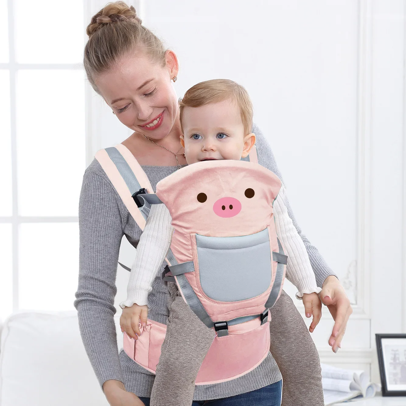 Cartoon Bear Baby Carrier Newborn Baby Front Horizontal Hold Multifunctional Baby Holding Artifact Waist Stool Carrier