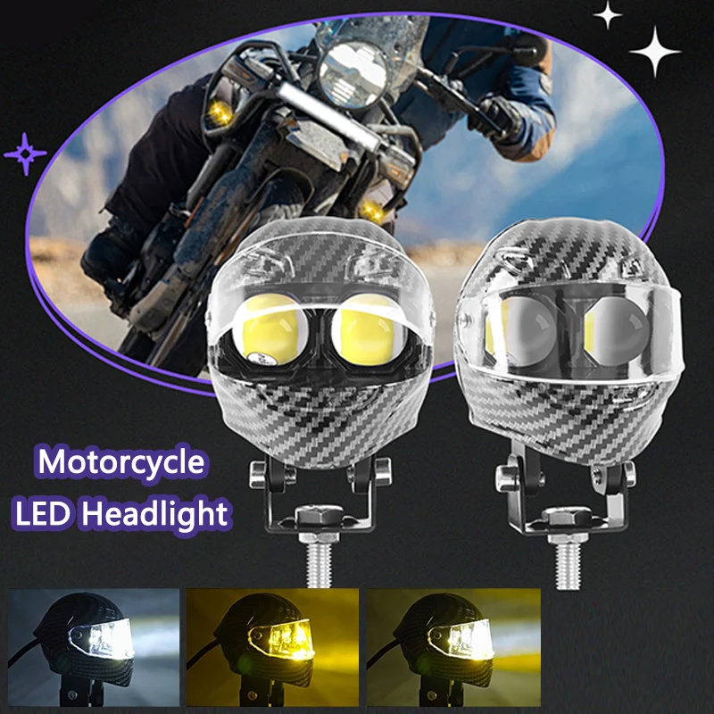 

2PCS Motorcycle Car LED Headlight Modified Light Helmet Spotlights Dual Eye White Yellow 12V Electric Vehicle Truck Motorbike