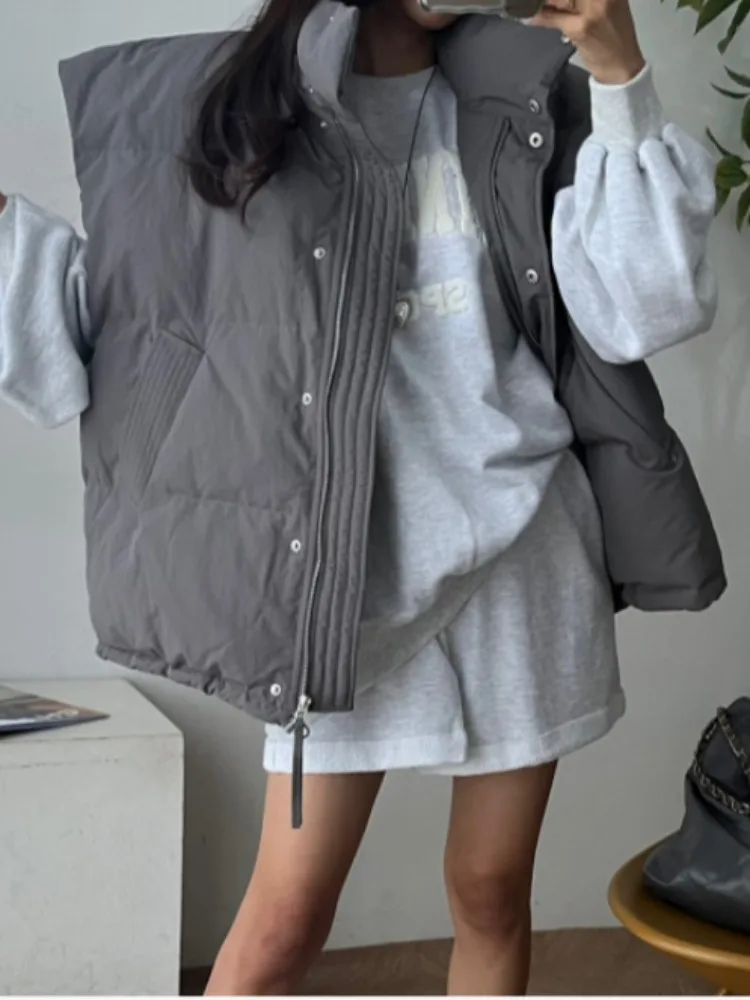 Winter New Loose Warm Cotton Vest Women's Chic Faion Design Single Button Cotton Jaet Trendy Korean Sle Inner Wear