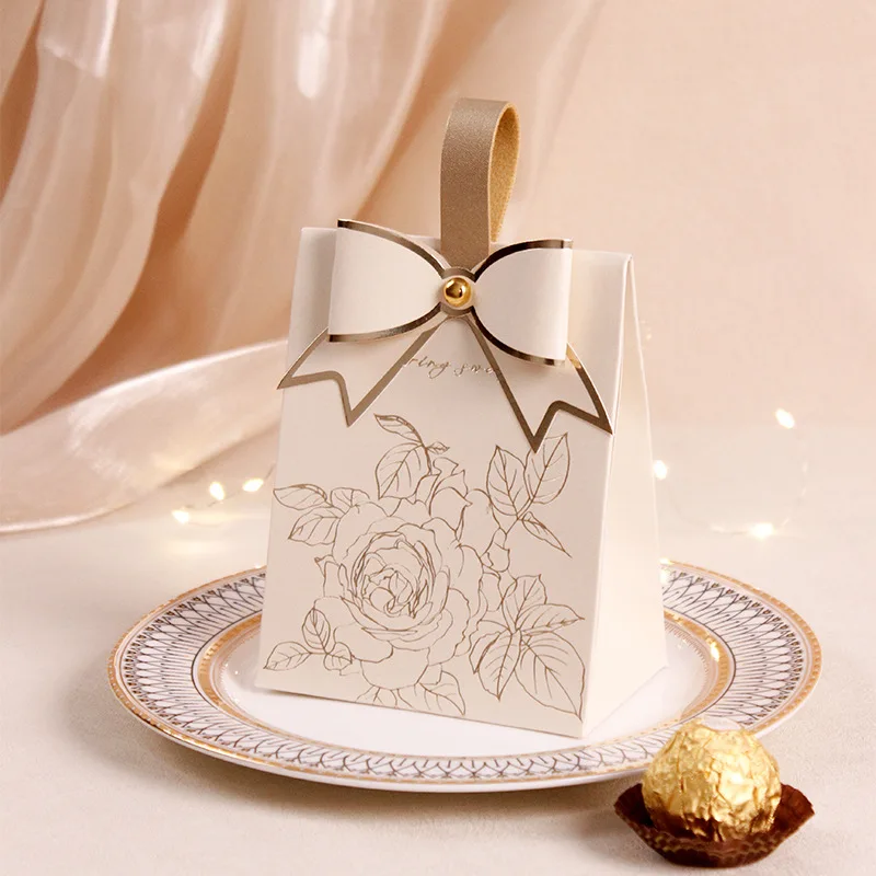 10pcs Wedding Candy Box Vintage French Handheld Champagne Bow Texture Instagram Handheld Gift Box Gift Bag Bolsa de regalo