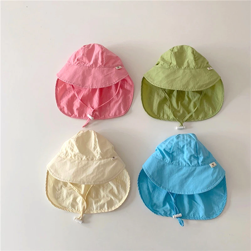 

Summer Baby Sun Hat soild color Quick Dry Fisherman Hats for Boys Girls Neck Protection Kids Panama Hat Breathable