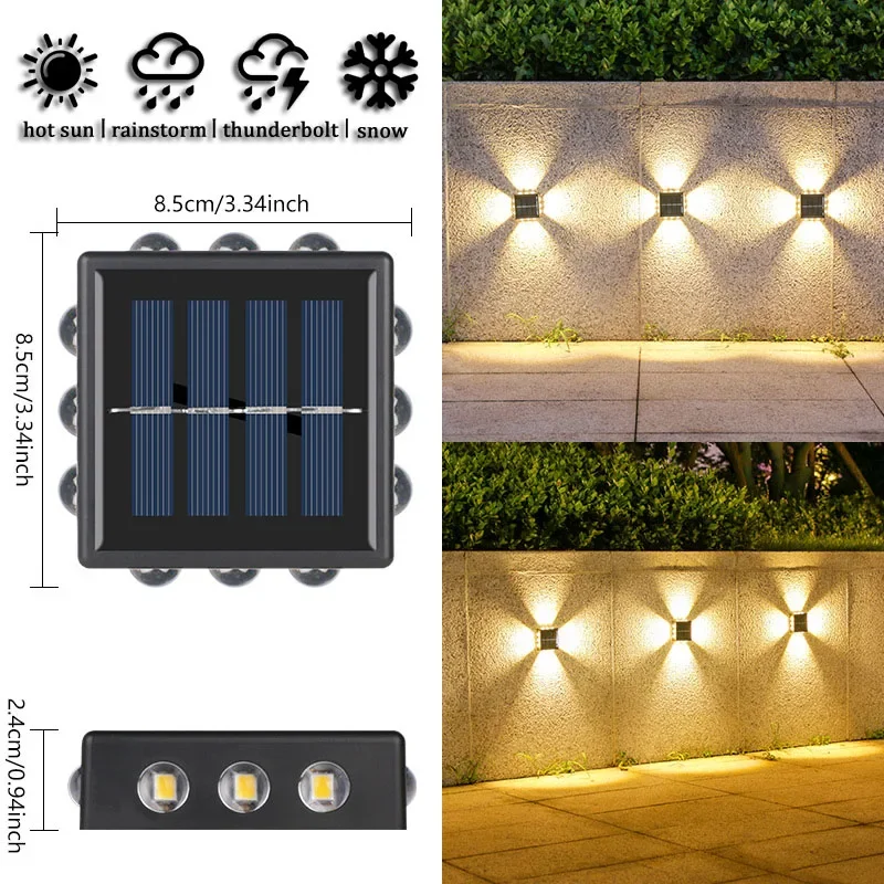 LED Solar Wall Lamp Four Sides Spotlight Outdoor Waterproof Up and Down Luminous Sunlight Light Garden Yard Fence Decor Lamps