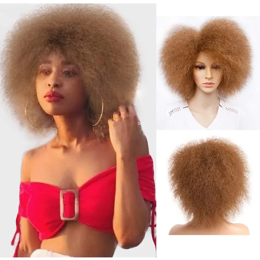 Afro Kinky Straight for African American Women Fluffy Wig 6 Inch High Temperature Fiber Synthetic Short Wigs