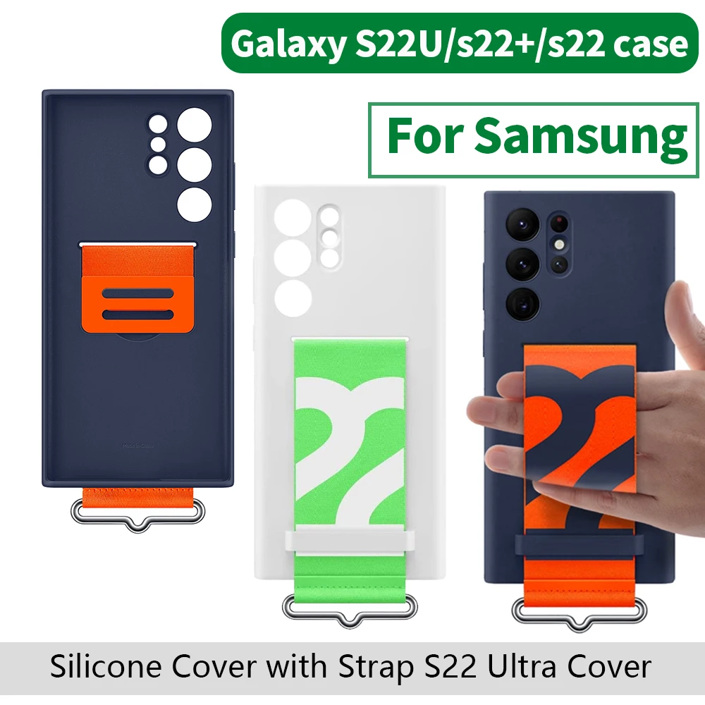 For Samsung Galaxy S22 Ultra Silicone Case Wrist Strap Holder Shockproof S22 plus S22+ wristband anti-fallmobile phone cover