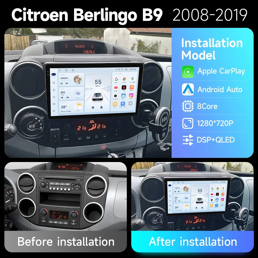 Car Radio 2 Din Stereo For Citroen Berlingo B9 Peugeot Partner 2008-2019 Android Auto Multimedia Player 4G WIFI Carplay GPS Navi