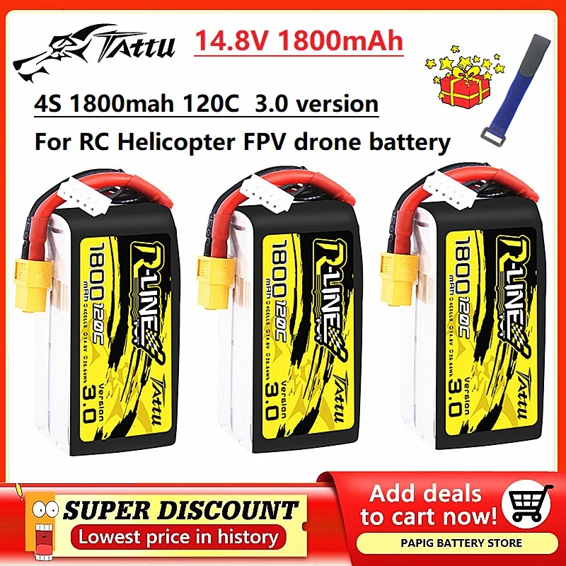 

TATTU R-LINE 3.0 14.8V 1800mAh XT60 Plag 120C LiPo Battery For RC Helicopter Quadcopter FPV Racing Drone Parts 4S Battery