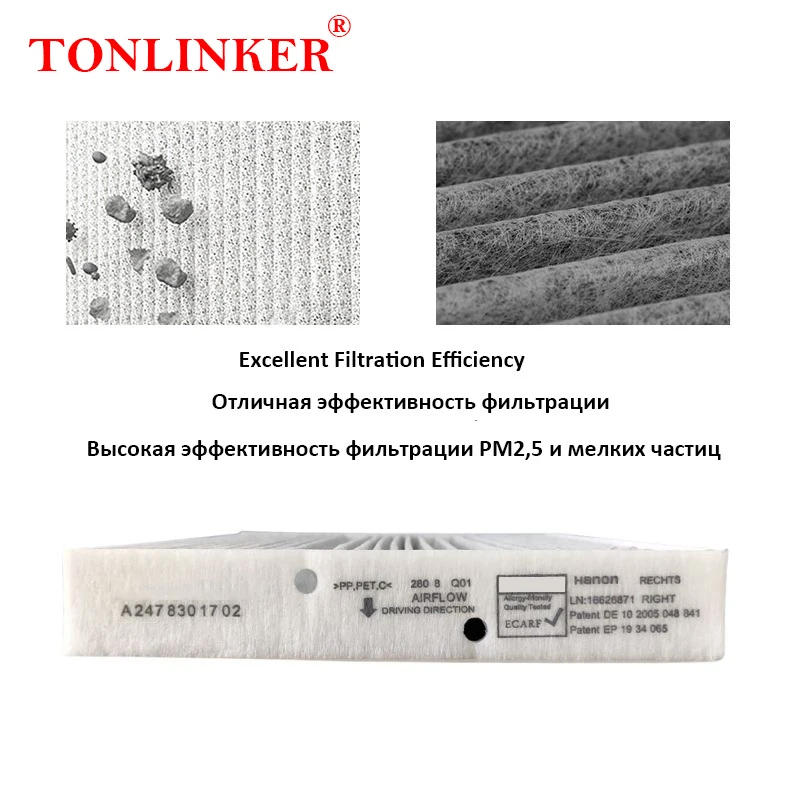 TONLINKER Cabin Filter A2478301702 For Mercedes Benz A Class W177 V177 B Class T247 CLA C118 X118 GLA H247 GLB X247 A2478300800