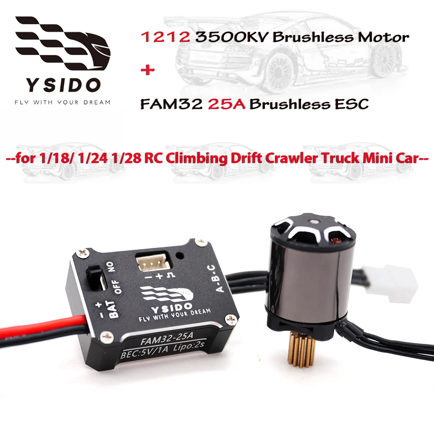 

YSIDO 1212 3500KV Outrunner Бесщеточный двигатель с металлическим комбинированным комплектом ESC 25A для 1/18 1/24 1/28 RC Climbing Drift Crawler Car Upgrade
