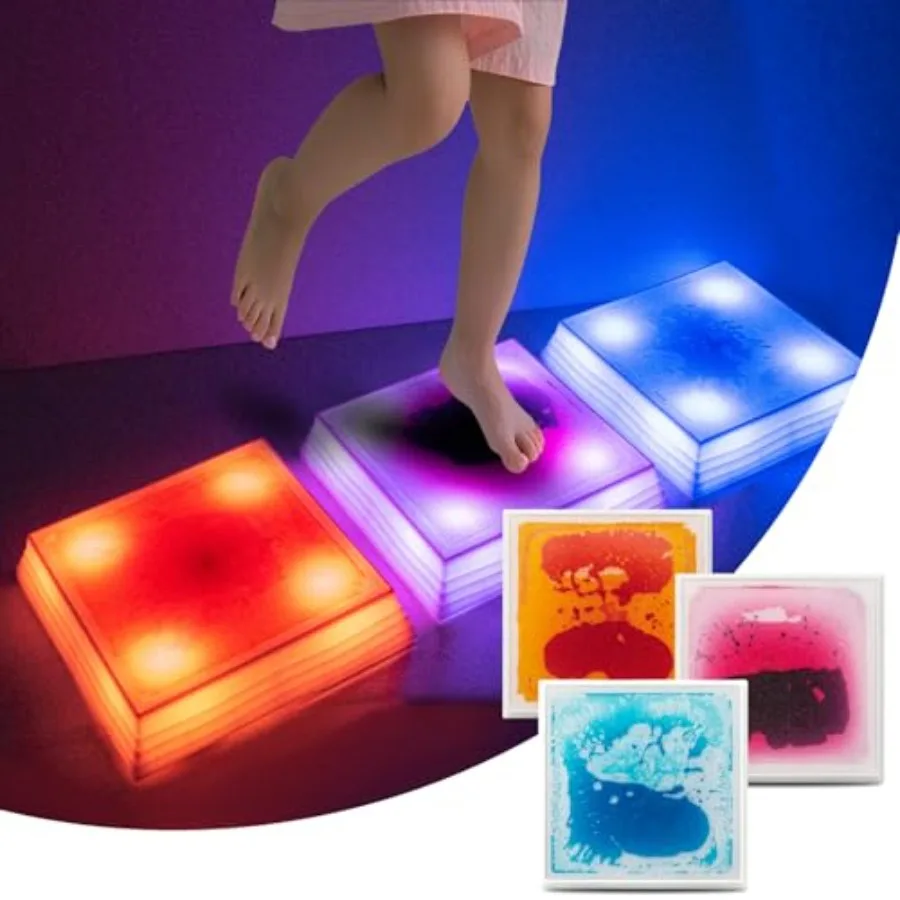 

12×12 Inch Sensory Interactive Liquid Motion Tiles for Toddlers Adults - Touch Sensitive 7 Color Changing Flooring Tiles for Ho