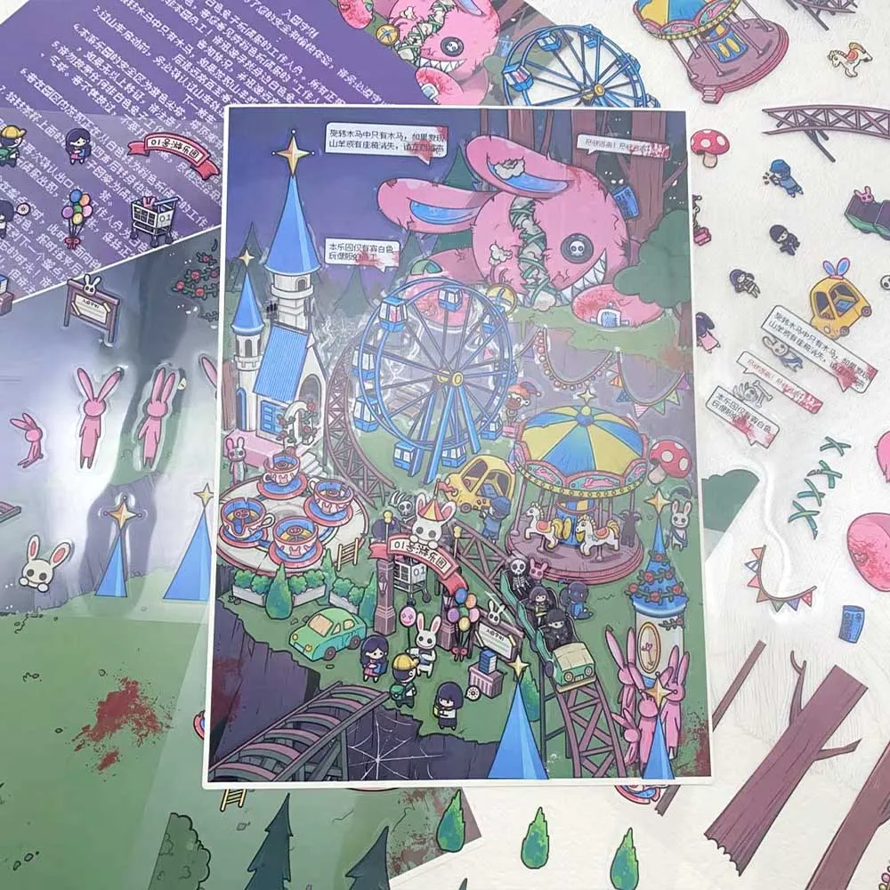 4 قطعة متنزه الكرتون مشهد مصغر ثلاثية الأبعاد ملصقات المناظر الطبيعية لتقوم بها بنفسك المشهد التراص وصق حساب اليد ملصقات الحيوانات الأليفة #4