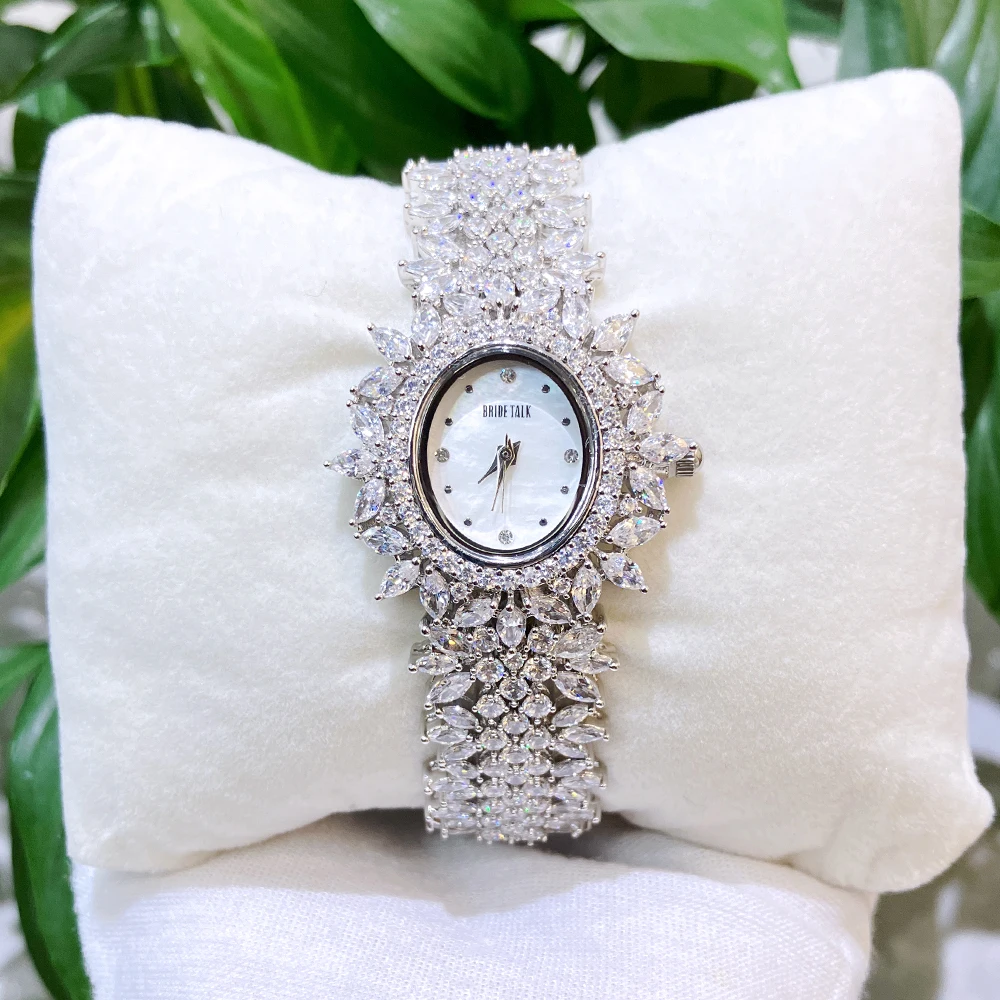 

020024 Luxury Women's Watches 19cm Cubic Zircon Elements Bracelet Watch for Wedding Party Fashion Bride Watches Jewellery Set