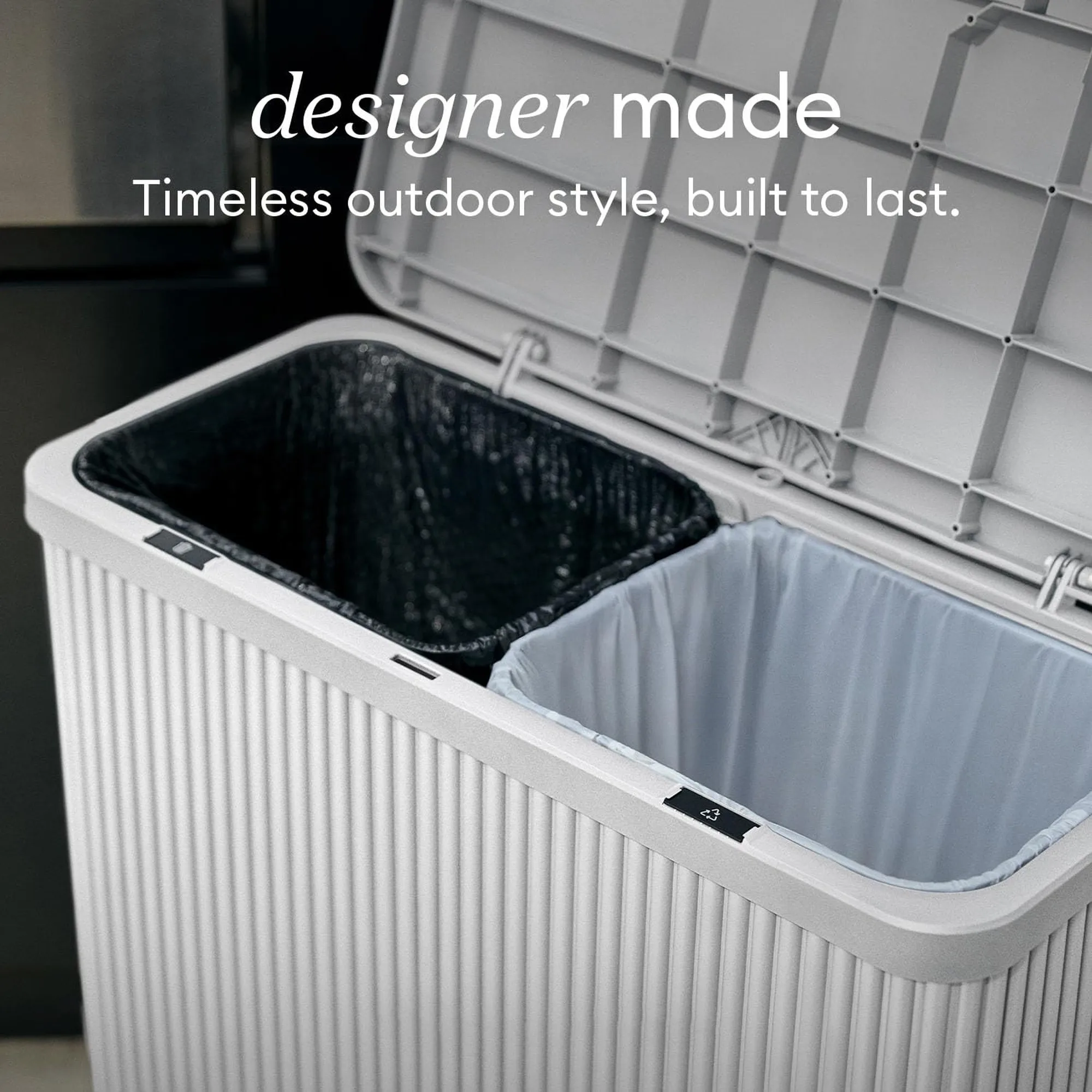 30 Gallon Weatherproof Outdoor Garbage Can with Lid, Heavy-Duty Dual Bag Waste Container Ideal for Patio, Poolside, Backyard Bbqs and Outdoor Parties