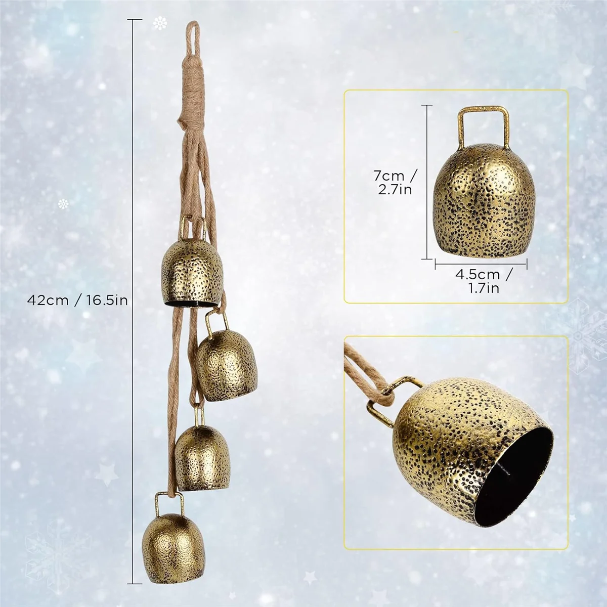 มือถือ Chimes Bell โลหะ Vintage Cowbell,กระดิ่งคริสต์มาส,แขวน Cow Bell ตกแต่ง