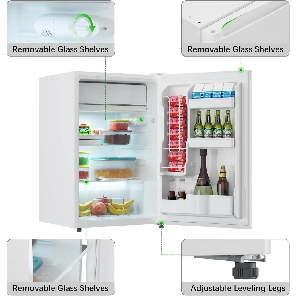 4.3 Cu.Ft Mini Refrigerator With Freezer Compact Single Door Small Fridge for Bedroom, Office Room Portable Refrigerator With 7