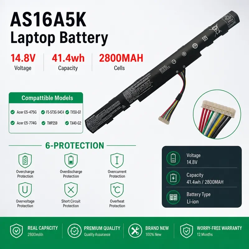 Applicable to Acer E5-475G/523G/774G/575G N16Q1 N16Q2 AS16A5K notebook battery