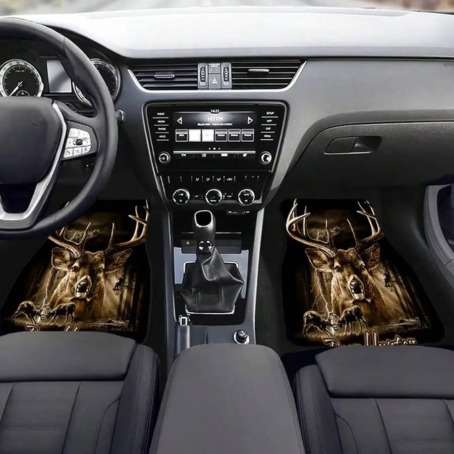 4-Piece Set Of Deer Antler Hunter Print Car Floor Mats, Suitable For Both Front And Rear Rows, Compatible With Various Car view 3