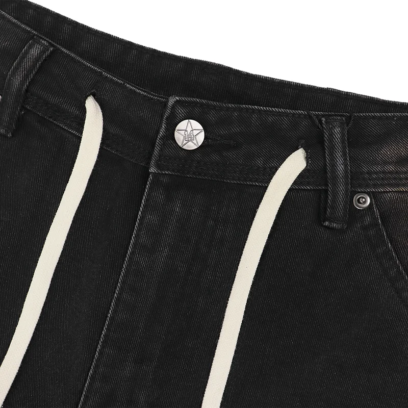 VALLEY Men Women Side Vertical Letter Embroidery Splatter Washed Wide Leg Denim Pants