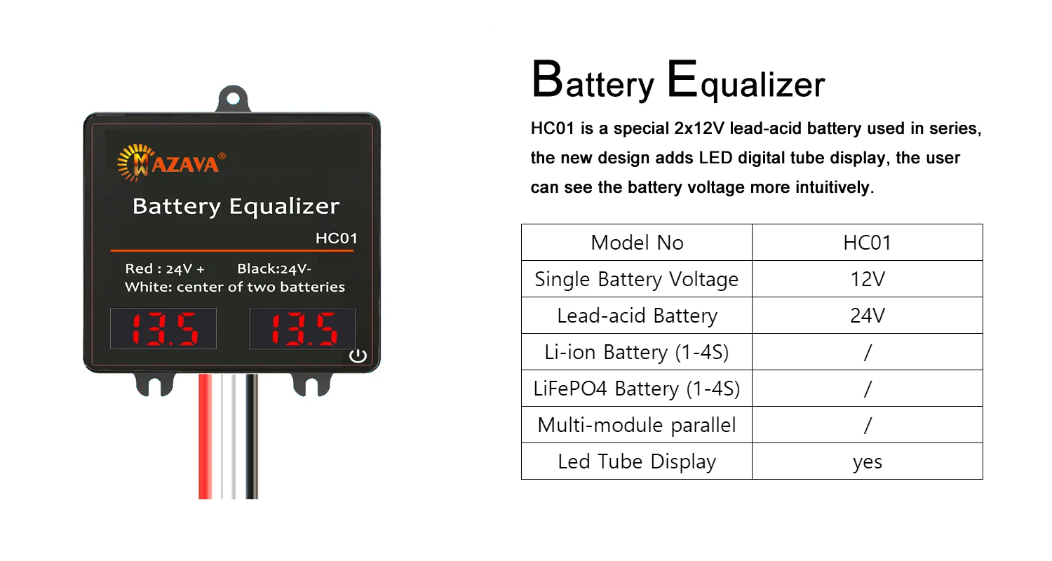 MAZAVA Batterie-Equalizer HC01 2 x 24V 2x12V Anzeige Batterien 24V 48V Aktiver Spannungsausgleich Blei-Säure Li-Ion LiFePO4 Batterie – Detail 1