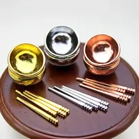 1/12 Dollhouse Miniature Accessories Mini Metal Bowl Chopsticks Set Kitchen Tableware Model Doll House Decoration