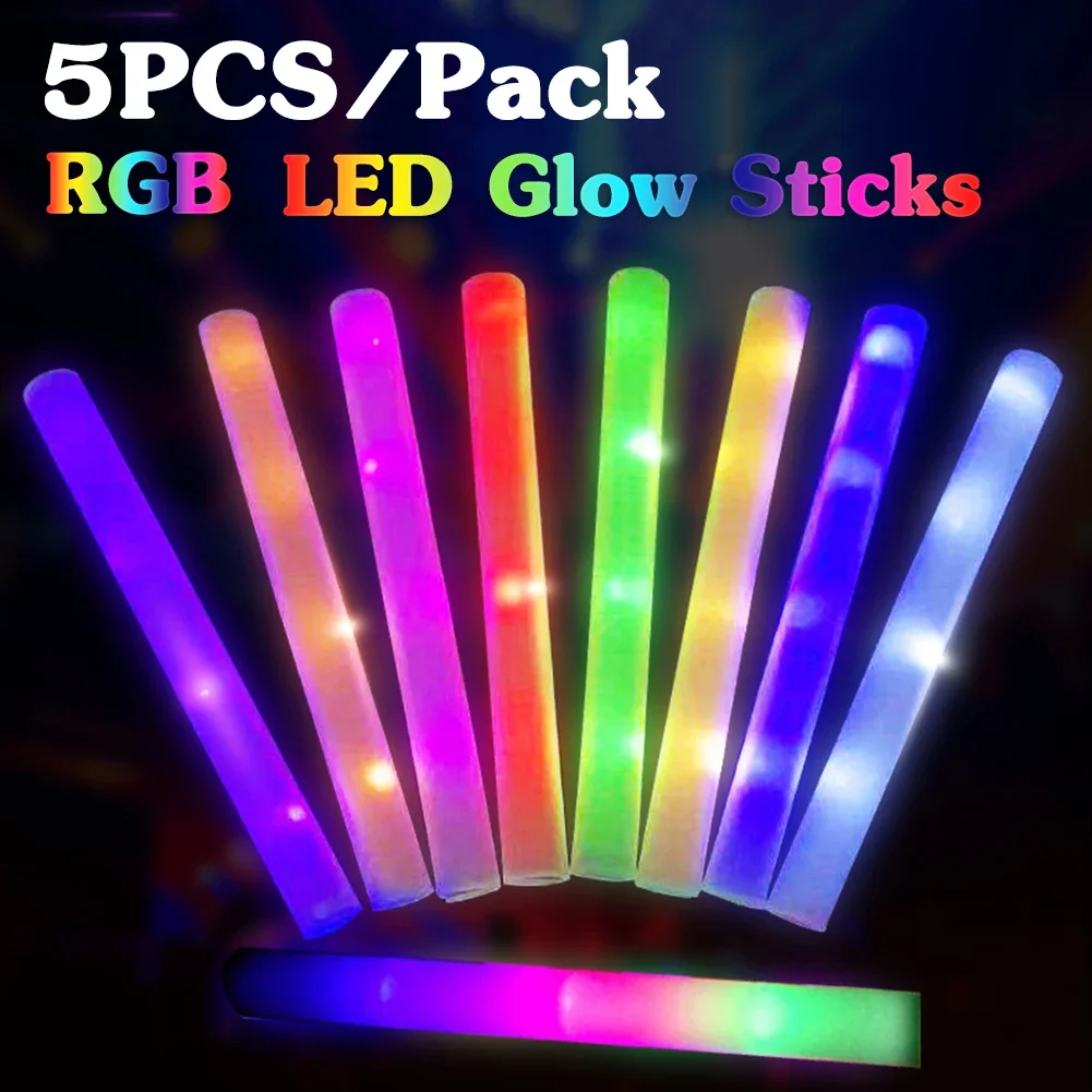 

1-5pcs LED Foam Glow Sticks Flashing Glow Batons RGB Flashing Stick Cheer Tube Glow in The Dark Toys for Wedding Party Supplies