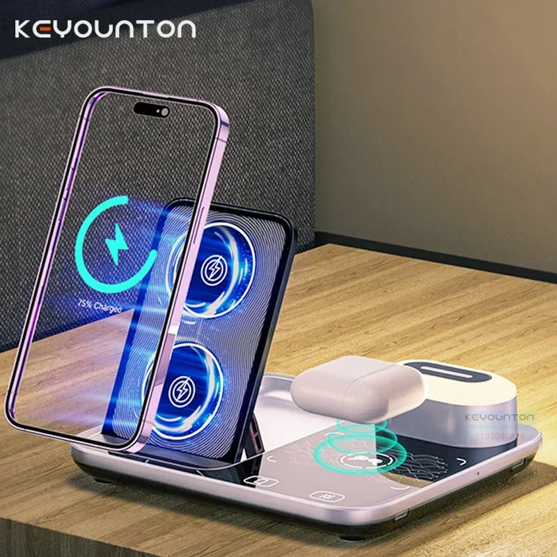 

3 in 1 Foldable LED Fast Wireless Charger Stand For iPhone 15 14 13 12 11 Apple Watch 6 Airpods Pro3 iWatch 8 7 Charging Station