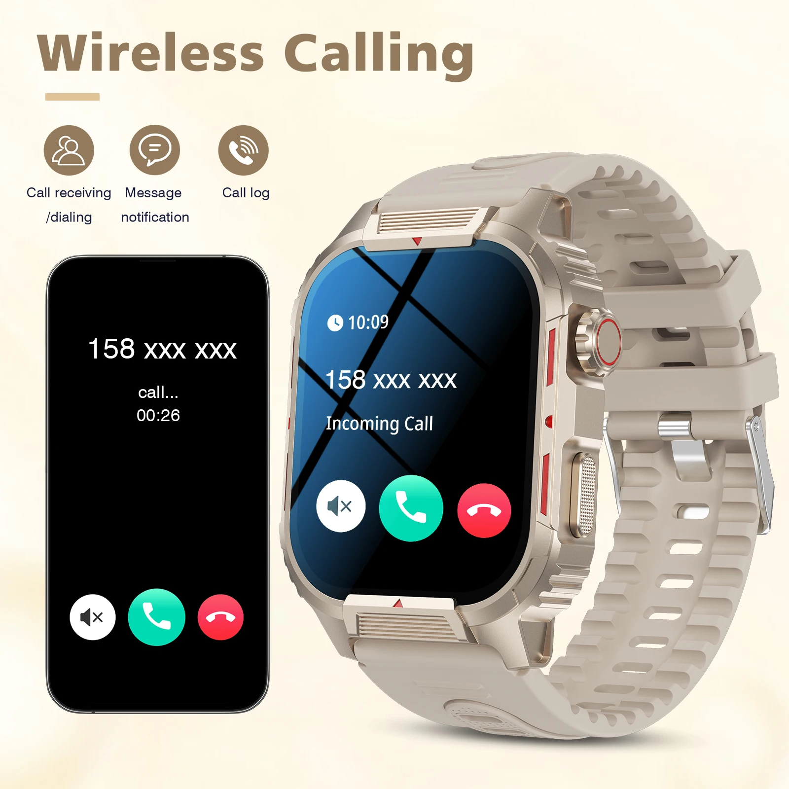 ساعة ذكية مع جهاز تعقب اللياقة البدنية، بلوتوث، إشعارات المكالمات، والمراقبة الصحية المتوافقة مع أندرويد وآيفون.