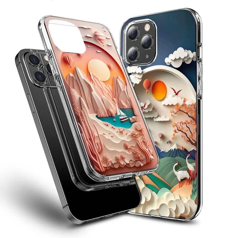 Paper Cuttings Mountains and Rivers Phone Case For Apple Iphone 15+ 14 Plus 16 Pro Max 12 13 Mini 11 Pro X XS Max XR Cover Shell