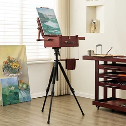 Portable Handle Diagonal Painting Box Solid Wood Lifting Triangle Oil Painting Easel Floor Stand Folding for Art Students