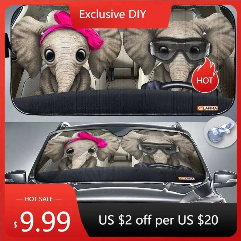 

Elephant Couple Car Sunshade, Driving Car Auto Sunshade, Cute Elephant Car Decor, Windshield Sunshade For Car, Elephant Gifts PH