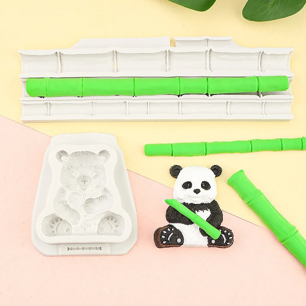 Molde de silicona Panda realista 3D, decoración de pasteles de bambú, Fondant, Chocolate, moldes artesanales, molde para hornear en la cocina, 2 uds.