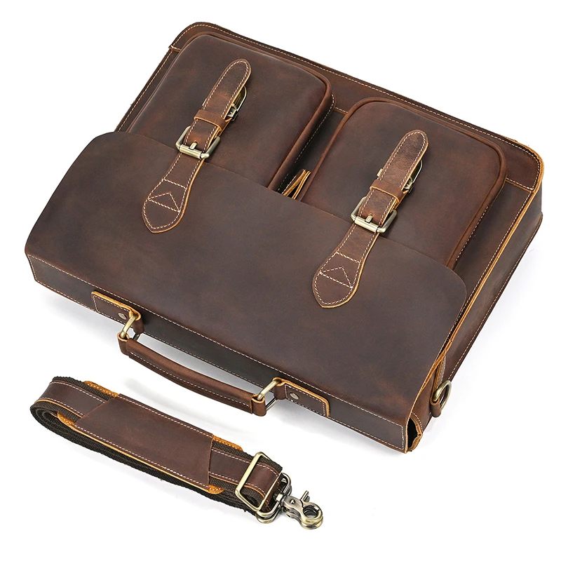Vintage Style Men's Briefcase Backpack Leather Daypack For Men Male Travelling Bagpack Backpack Latop Bag 14" Laptop Bag 3 In 1