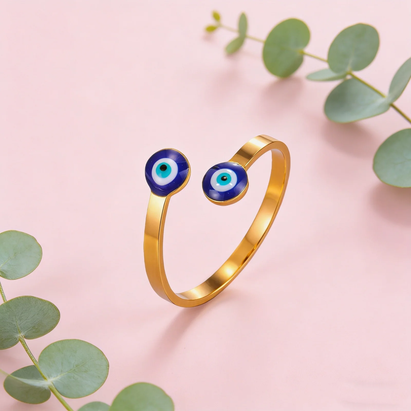 Vintage Blauer Teufelsauge Offener Ring aus Edelstahl Glücksbringer Böser Blick Ring Glücks-Talisman Schmuck Paar-Hochzeitsgeschenk