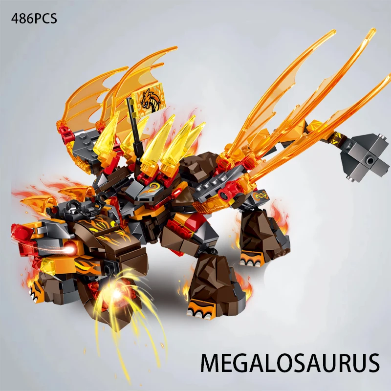 2025 New Product Gift  Flame Gold Dragon Mech Building Blocks Children 6-12 Year Old Puzzle Small Particle Assembled Toy Model