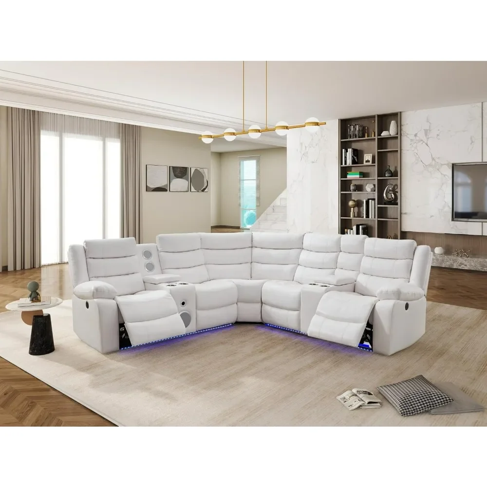 

Reclining Sectional Sofa Set, Premium Fabric Recliner Corner Sectional Couch with Console Storage & Cup Holders for Living Room