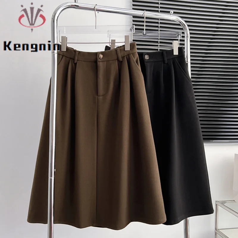 plus Size 4XL A-Line Women's Skirt Thick Wool Blend Office Work Skirt Autumn Winter Simple Loose Female Bottom KE3223